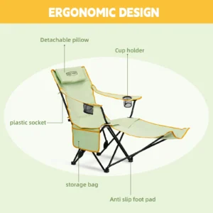 YOUNG WOOD 2-in-1 Reclining Camping Chair with Footrest.