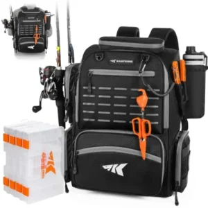 Fishing tackle backpack for outdoor use, durable nylon fabric.
