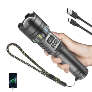 Super Bright LED Flashlight Rechargeable Digital Display Waterproof.