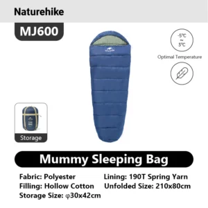 Naturehike Mummy Sleeping Bags MJ300/MJ600 Cotton Camping Adults Sleeping Bag.