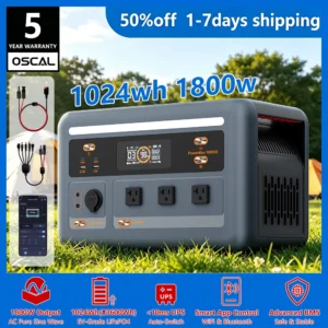OSCAL 1024Wh LiFePO4 Portable Power Station 1800W Continuous 3600W Surge.